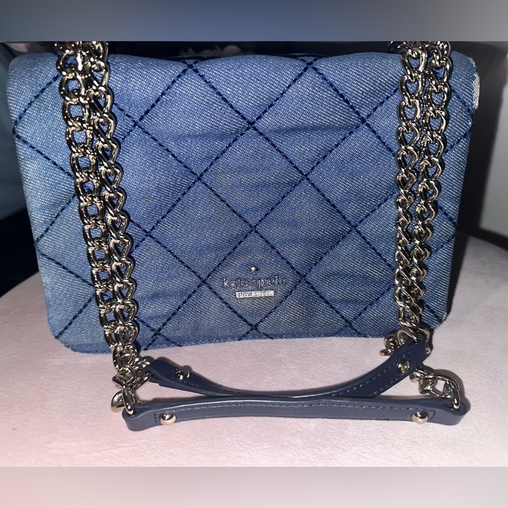 kate spade Emerson place Quilted Denim Blue Chain Crossbody Bag